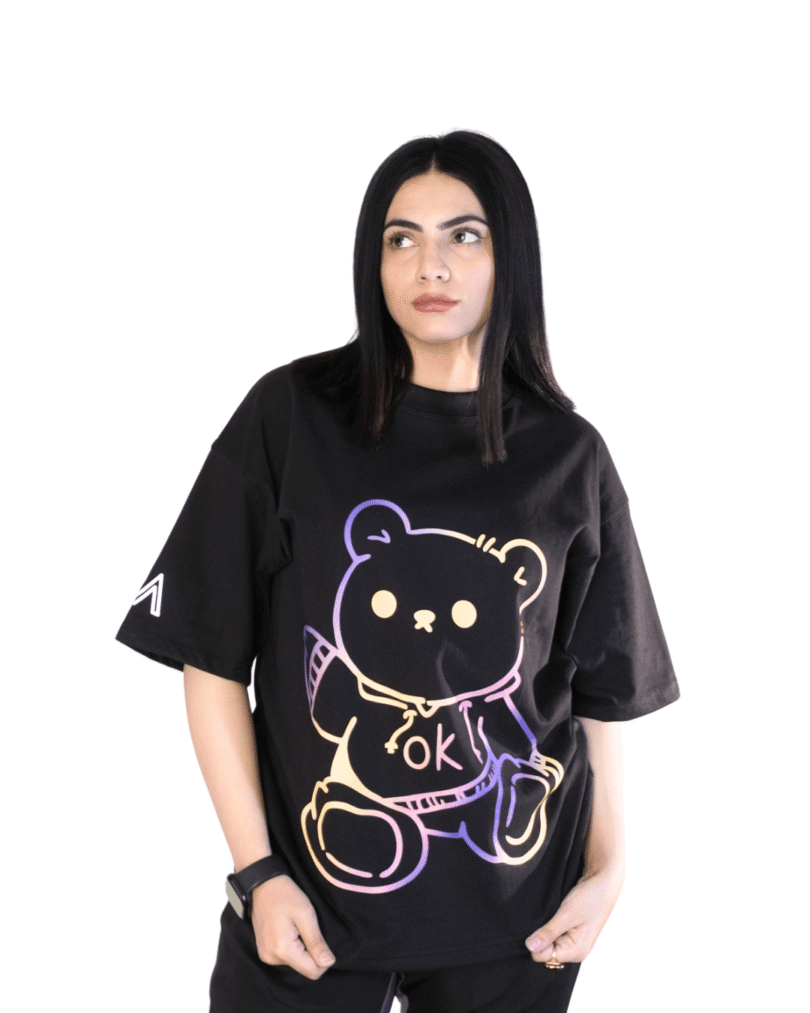 Women Casual Ok Bear Drop Shoulder T-Shirt