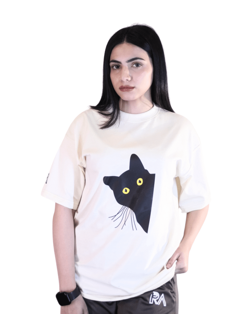 Women Casual Black Cat Drop Shoulder T-Shirt2