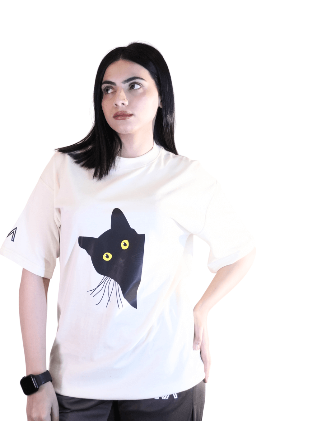 Women Casual Black Cat Drop Shoulder T-Shirt5